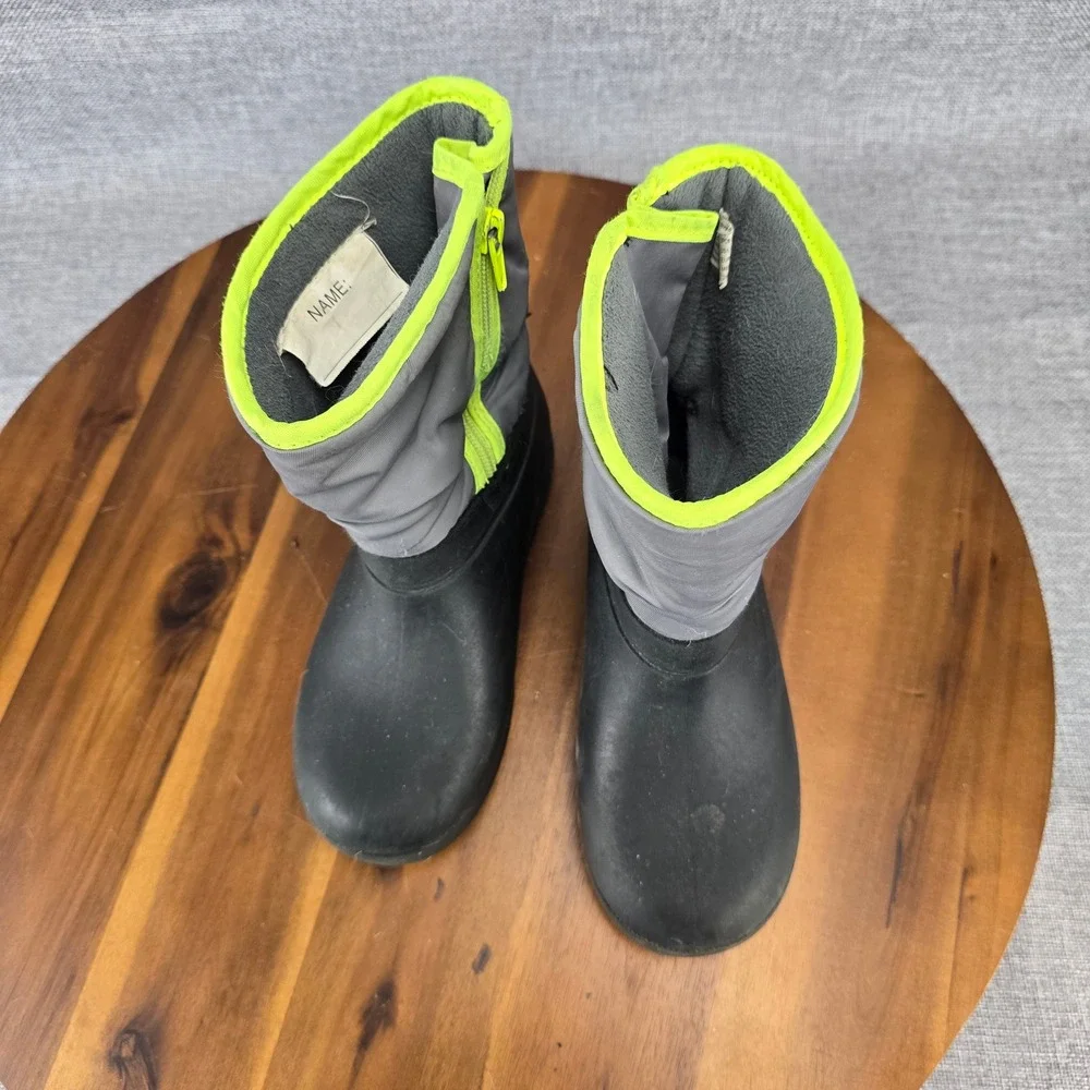 Wonder Nation Kids Black Gray Neon Yellow Winter Snow Boots Size 1 Zipper